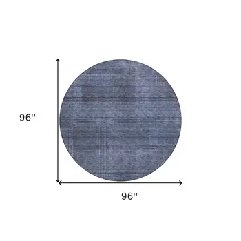 8' Navy Blue And Gray Round Striped Washable Indoor Outdoor Area Rug