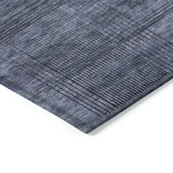 8' X 10' Navy Blue And Gray Striped Washable Indoor Outdoor Area Rug