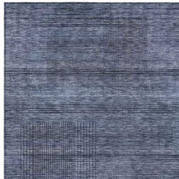8' X 10' Navy Blue And Gray Striped Washable Indoor Outdoor Area Rug