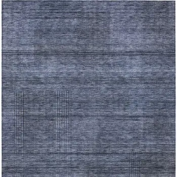 9' X 12' Navy Blue And Gray Striped Washable Indoor Outdoor Area Rug