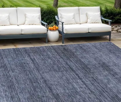 9' X 12' Navy Blue And Gray Striped Washable Indoor Outdoor Area Rug