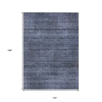 10' X 14' Navy Blue And Gray Striped Washable Indoor Outdoor Area Rug