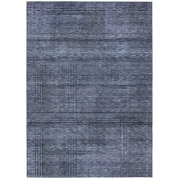 10' X 14' Navy Blue And Gray Striped Washable Indoor Outdoor Area Rug