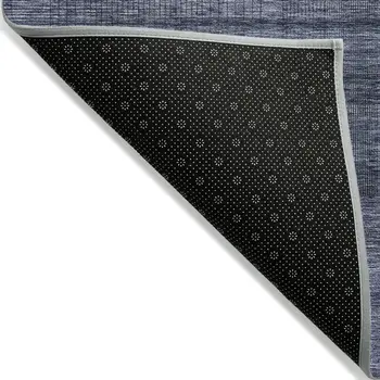 10' X 14' Navy Blue And Gray Striped Washable Indoor Outdoor Area Rug