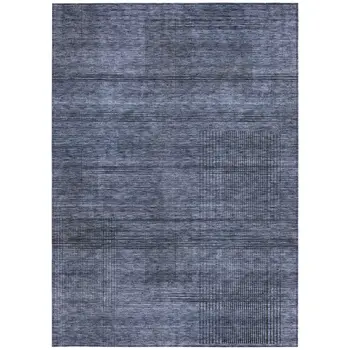 10' X 14' Navy Blue And Gray Striped Washable Indoor Outdoor Area Rug
