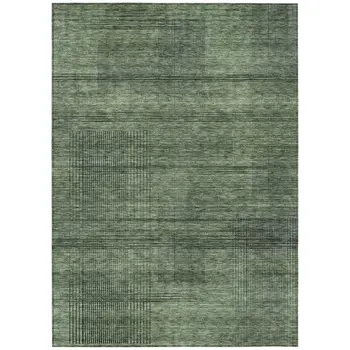 3' X 5' Olive Green And Gray Striped Washable Indoor Outdoor Area Rug