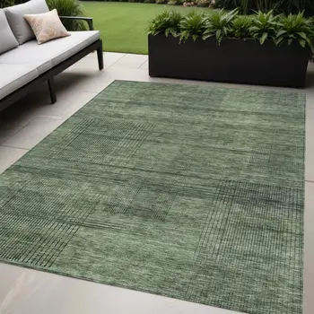 5' X 8' Olive Green And Gray Striped Washable Indoor Outdoor Area Rug