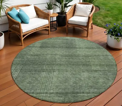 8' Olive Green And Gray Round Striped Washable Indoor Outdoor Area Rug
