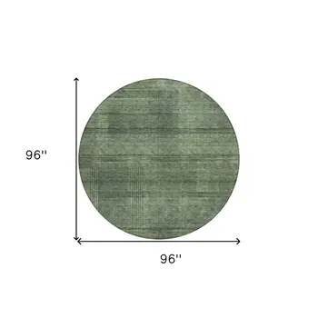 8' Olive Green And Gray Round Striped Washable Indoor Outdoor Area Rug