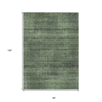 8' X 10' Olive Green And Gray Striped Washable Indoor Outdoor Area Rug