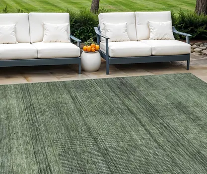 8' X 10' Olive Green And Gray Striped Washable Indoor Outdoor Area Rug