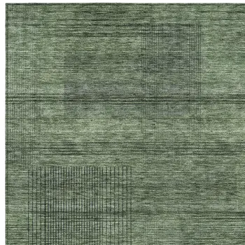 8' X 10' Olive Green And Gray Striped Washable Indoor Outdoor Area Rug