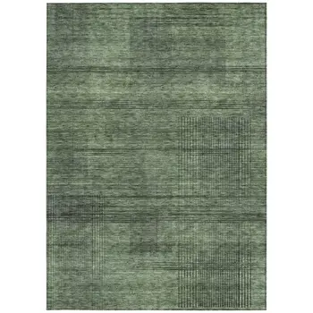 9' X 12' Olive Green And Gray Striped Washable Indoor Outdoor Area Rug