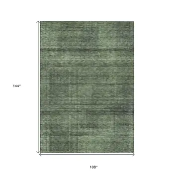 9' X 12' Olive Green And Gray Striped Washable Indoor Outdoor Area Rug