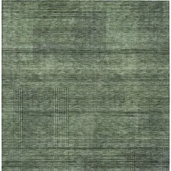 9' X 12' Olive Green And Gray Striped Washable Indoor Outdoor Area Rug