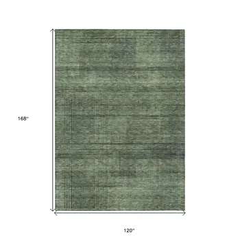 10' X 14' Olive Green And Gray Striped Washable Indoor Outdoor Area Rug