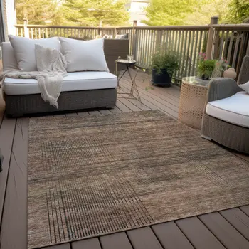 3' X 5' Orange Copper And Brown Striped Washable Indoor Outdoor Area Rug