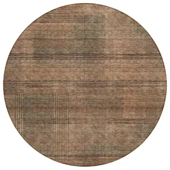 8' Orange Copper And Brown Round Striped Washable Indoor Outdoor Area Rug