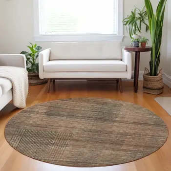 8' Orange Copper And Brown Round Striped Washable Indoor Outdoor Area Rug