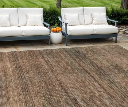 9' X 12' Orange Copper And Brown Striped Washable Indoor Outdoor Area Rug