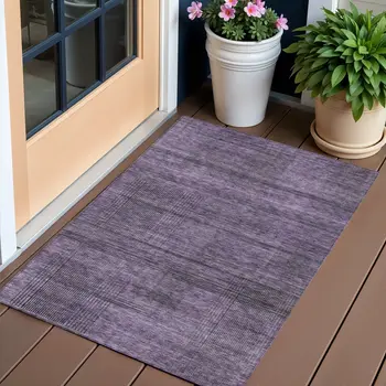 3' X 5' Plum Purple And Gray Striped Washable Indoor Outdoor Area Rug