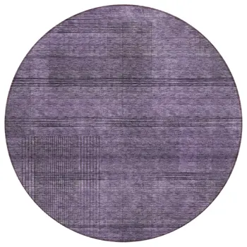 8' Plum Purple And Gray Round Striped Washable Indoor Outdoor Area Rug