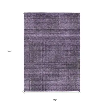 8' X 10' Plum Purple And Gray Striped Washable Indoor Outdoor Area Rug