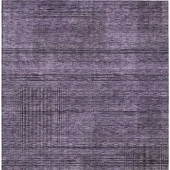 10' X 14' Plum Purple And Gray Striped Washable Indoor Outdoor Area Rug
