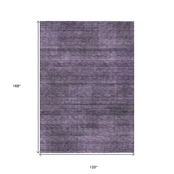 10' X 14' Plum Purple And Gray Striped Washable Indoor Outdoor Area Rug