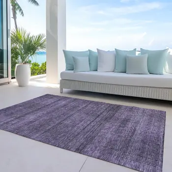 10' X 14' Plum Purple And Gray Striped Washable Indoor Outdoor Area Rug