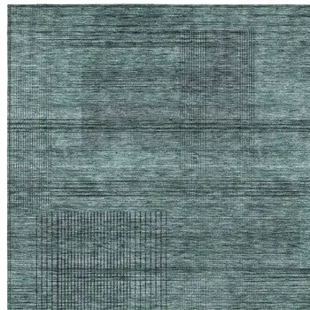 3' X 5' Teal Blue Aqua And Gray Striped Washable Indoor Outdoor Area Rug
