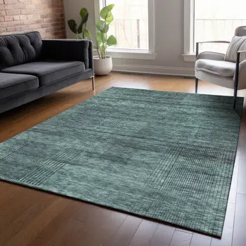 3' X 5' Teal Blue Aqua And Gray Striped Washable Indoor Outdoor Area Rug