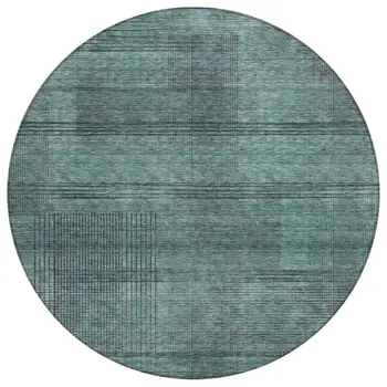 8' Teal Blue Aqua And Gray Round Striped Washable Indoor Outdoor Area Rug