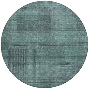 8' Teal Blue Aqua And Gray Round Striped Washable Indoor Outdoor Area Rug