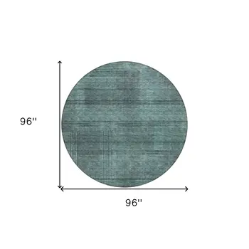 8' Teal Blue Aqua And Gray Round Striped Washable Indoor Outdoor Area Rug