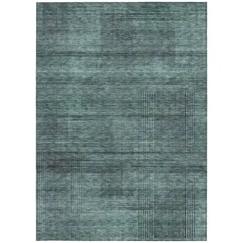 8' X 10' Teal Blue Aqua And Gray Striped Washable Indoor Outdoor Area Rug