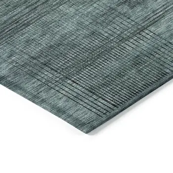 9' X 12' Teal Blue Aqua And Gray Striped Washable Indoor Outdoor Area Rug