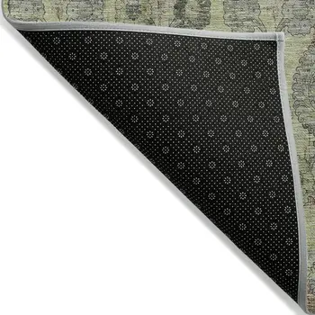 5' X 8' Artichoke Green And Gray Damask Washable Indoor Outdoor Area Rug