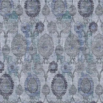 8' X 10' Navy Blue And Sky Blue Damask Washable Indoor Outdoor Area Rug