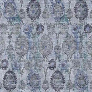 10' X 14' Navy Blue And Sky Blue Damask Washable Indoor Outdoor Area Rug