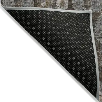 9' X 12' Brown And Beige Damask Washable Indoor Outdoor Area Rug