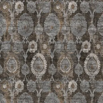 9' X 12' Brown And Beige Damask Washable Indoor Outdoor Area Rug