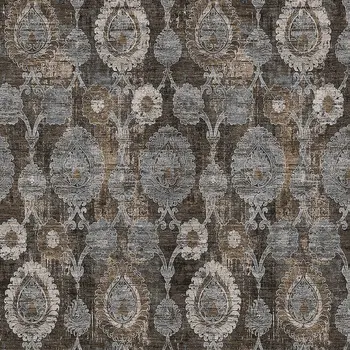 10' X 14' Brown And Beige Damask Washable Indoor Outdoor Area Rug