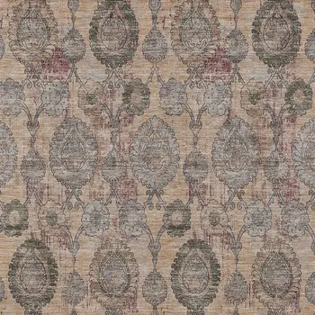 3' X 5' Coral Gray And Green Damask Washable Indoor Outdoor Area Rug