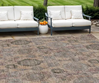 9' X 12' Coral Gray And Green Damask Washable Indoor Outdoor Area Rug