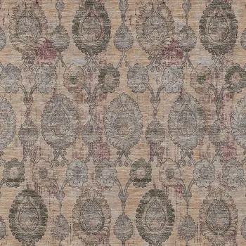 9' X 12' Coral Gray And Green Damask Washable Indoor Outdoor Area Rug