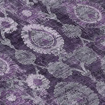8' Eggplant Purple And Lavender Round Damask Washable Indoor Outdoor Area Rug