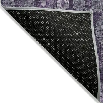 10' X 14' Eggplant Purple And Lavender Damask Washable Indoor Outdoor Area Rug