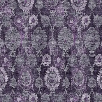 10' X 14' Eggplant Purple And Lavender Damask Washable Indoor Outdoor Area Rug