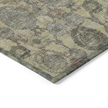 3' X 5' Gold Gray And Charcoal Damask Washable Indoor Outdoor Area Rug